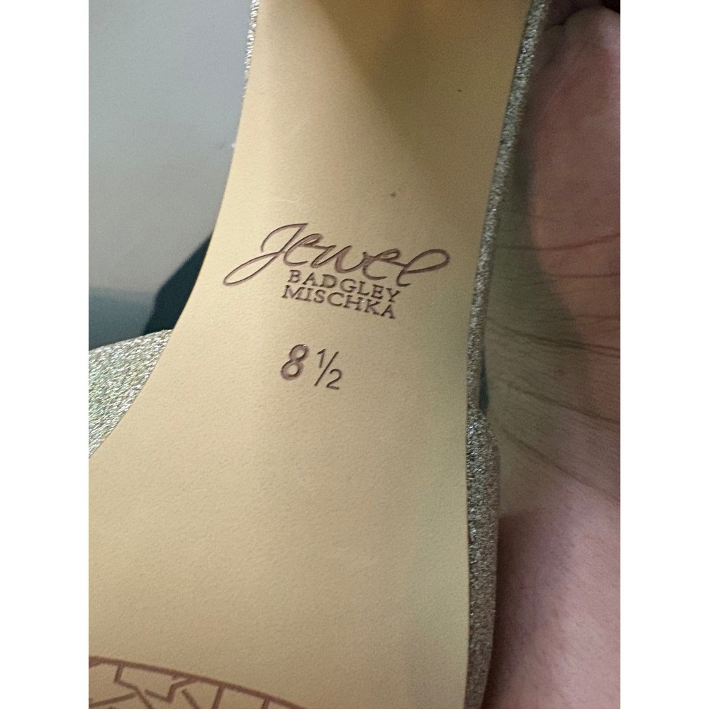 Jewel Badgley Mischka Champagne Gold Glitter Block Heel Rhinestone Pump 8.5 - Picture 5 of 5